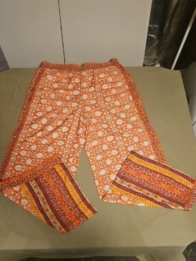 Premise Palazzo Orange/White Boho Print Elastic-Waist Pants